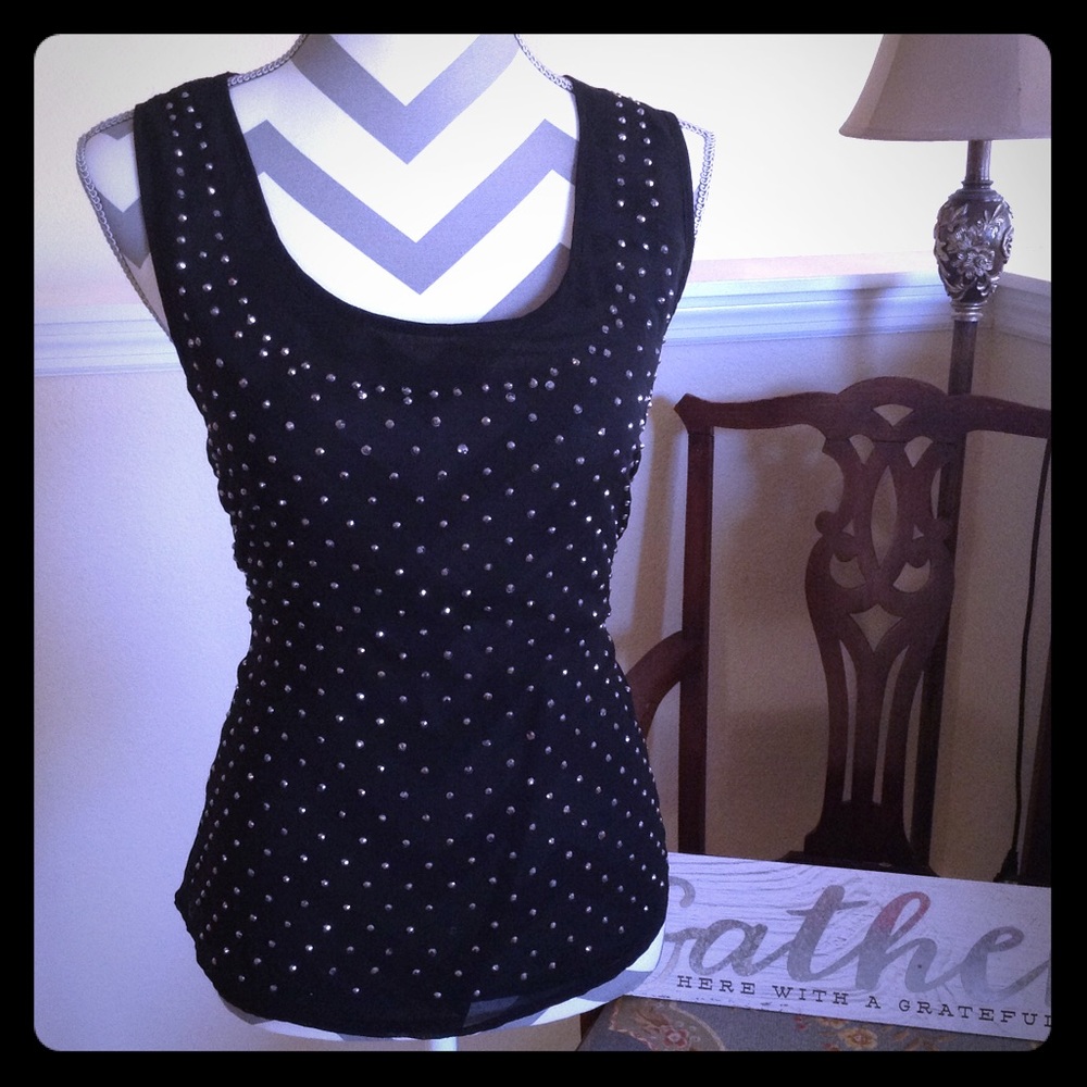 Sheer Black Beaded Sleeveless Top